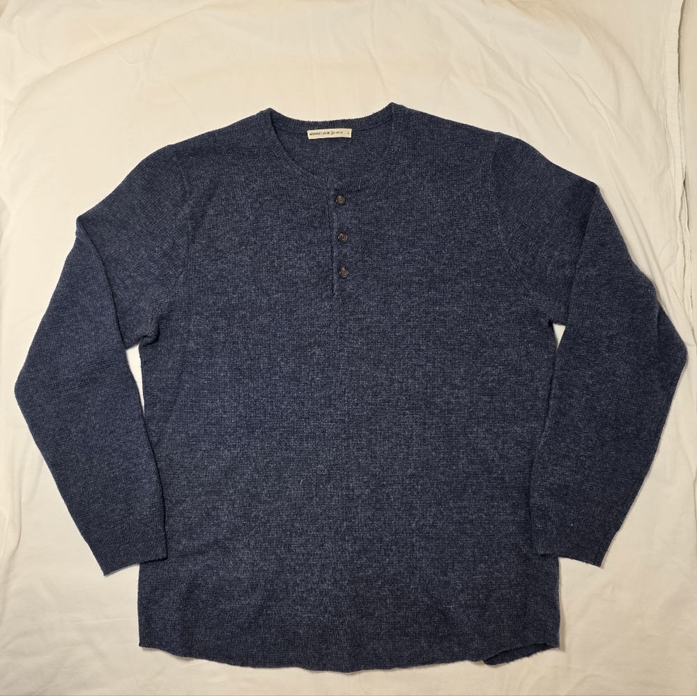 Faherty Long Sleeve Henley | Heather Blue | Size L | Soft Knit